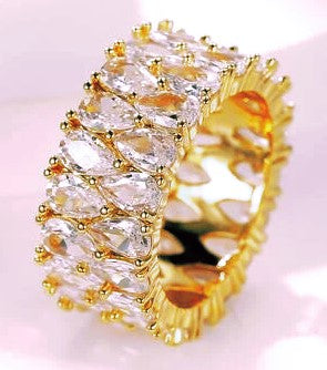 Designer 10K Gold Plate Bright White Diamond Cut Zircon Ring