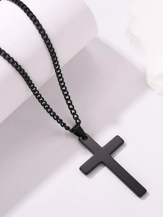 Black Designer Curb Chain with Stunning 2" Cross.
